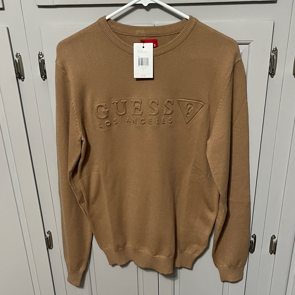 NWT Mens Guess Crewneck Sweater tan, small